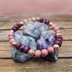 Sugilite, Rhodonite, and Lava Rock Beaded Bracelet